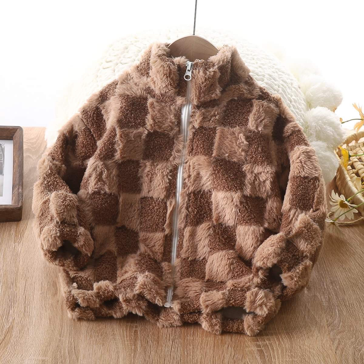 Checkered Fuzzy Jacket for Alyssa