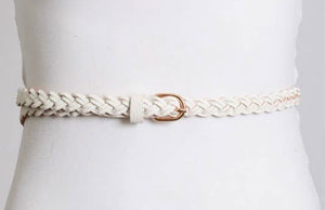 Faux Leather White Braided Belt